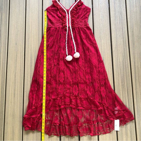 NEW Cupshe Red Lace Hi Low Midi Dress with Pom Pom & Fringe Details Size M - Picture 7 of 10